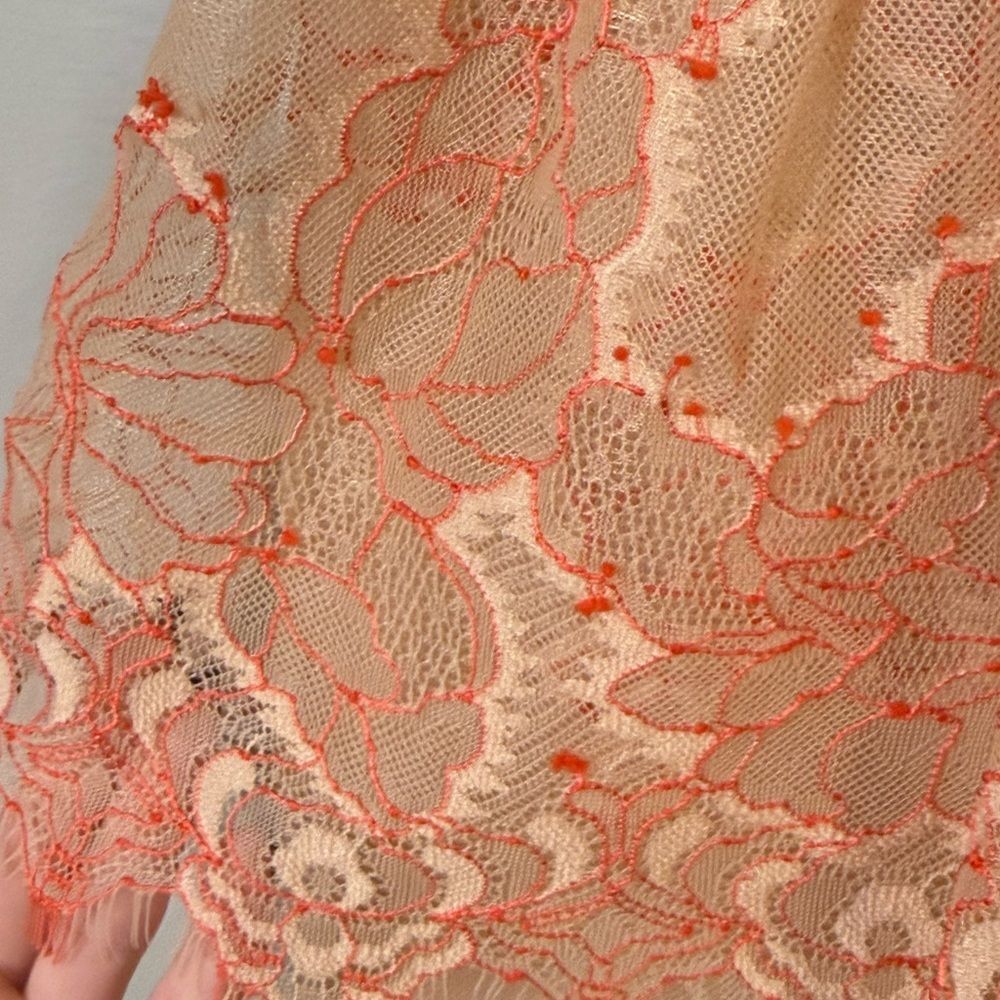 Alice McCall Peach and Coral Lace Dress tiered v-neck luxurious cinching - Picture 3 of 11